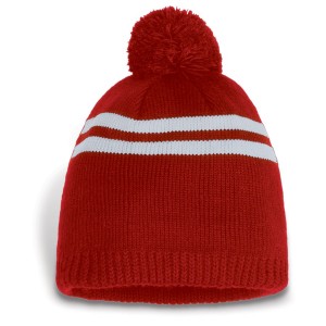 FINE KNIT DOUBLE STRIPED BEANIE WITH POM POM