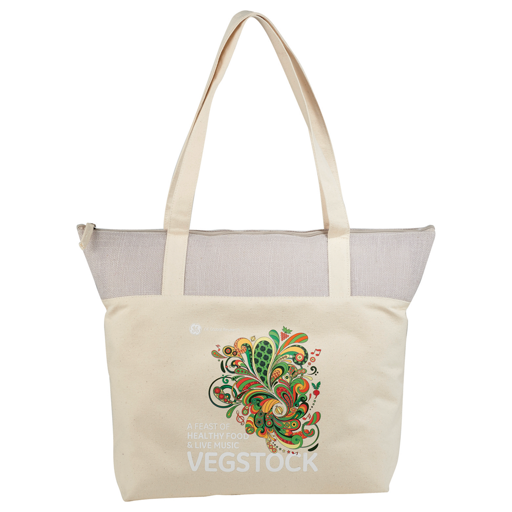 Jute Accent 10oz Cotton Canvas Zippered Tote - Image 4