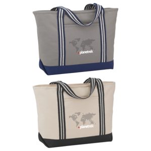 Stripe Handle 20oz Cotton Canvas Zipper Boat Tote
