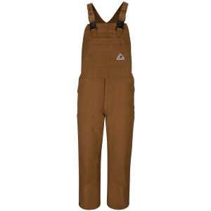 Men's Heavyweight Fr Brown Duck Bib Overall With Knee Zip
