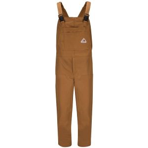 Men's Heavyweight Fr Insulated Brown Duck Bib Overall With Knee Zip